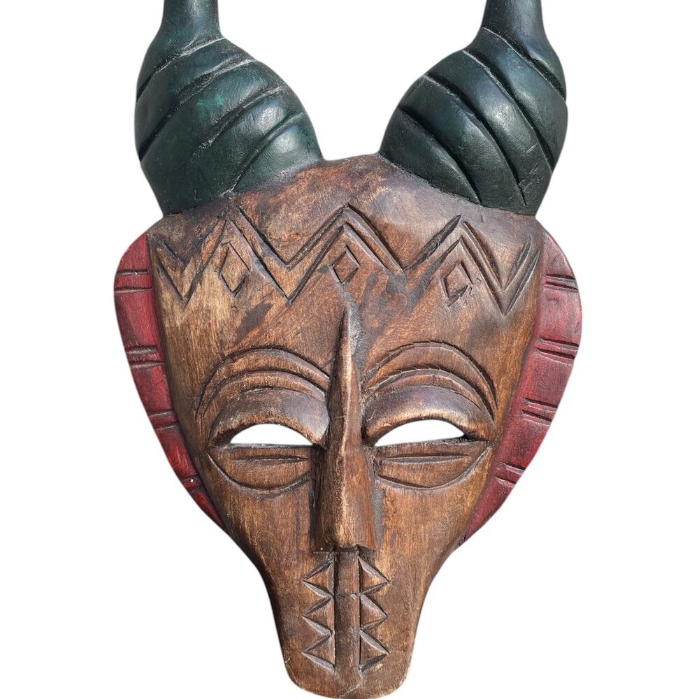 Horned Demon Decorative Tribal Face Mask Hand Carved Wooden